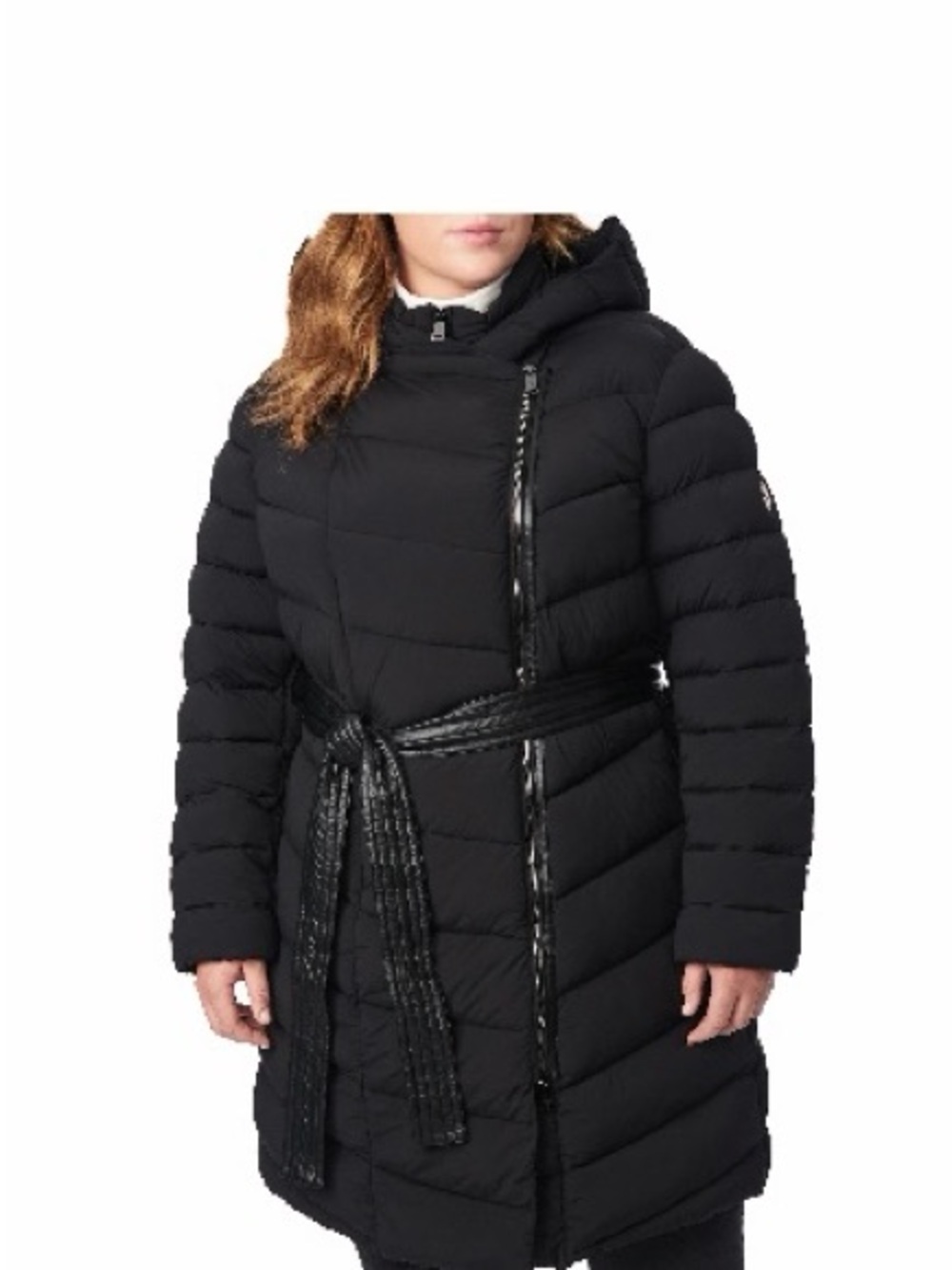 Bernardo Black Quilted Hooded Belted Puffer Coat